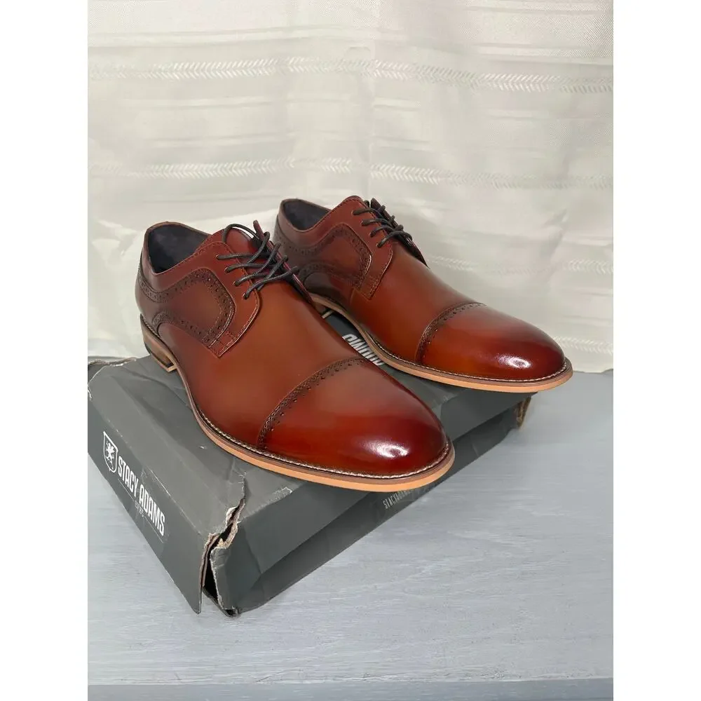 Stacy Adams Dickinson Cap Toe Oxford Cognac Mens Size 11M Dress Shoes